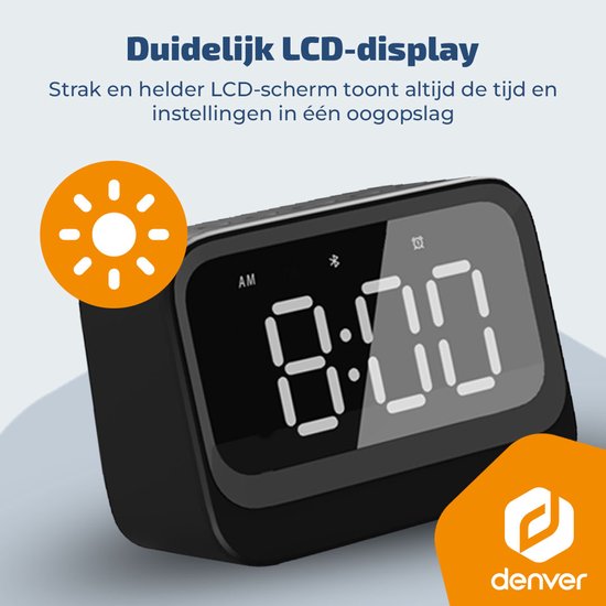 Denver Digitaler Wecker - Bluetooth-Lautsprecher - Doppelter Alarm - LCD-Anzeige - EC54B - Schwarz