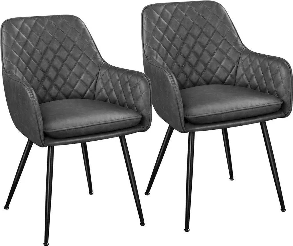 Yaheetech Esszimmerstühle, 2er-Set mit Samtbezug und Armlehnen – Dunkelgrau – 57,5 x 58 x 86,5 cm