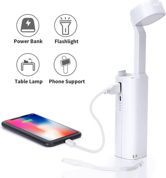 Aigostar Ivory – LED-Schreibtischlampe – dimmbar – USB-Ladeanschluss – 3 Helligkeitsstufen – zusammenklappbar – mit Handyhalterung – Weiß