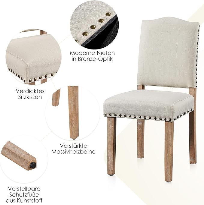 Yaheetech Esszimmerstühle, 2er-Set, gepolstert, mit Holzbeinen – Beige – max. 136 kg