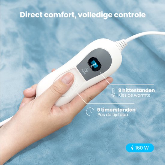 Auronic Electric Blanket - 160x120cm - Wärmedecke - 1 Person - 3 Heizstufen - mit Timer - Heizdecke - Hellblau