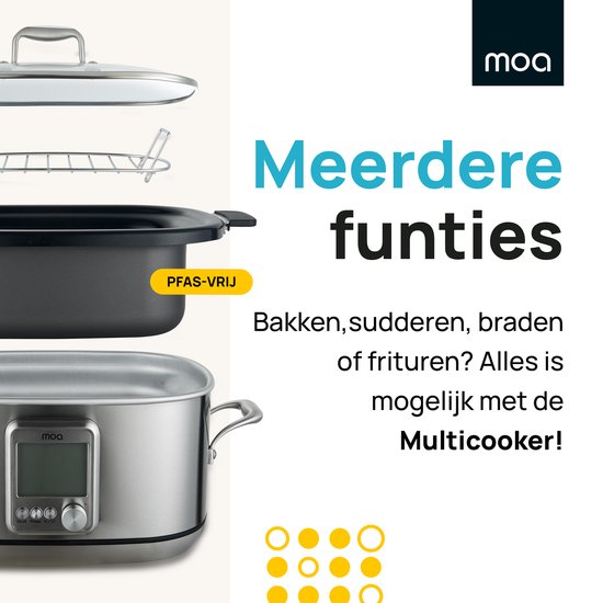 MOA Multicooker - Slowcooker - 8 Kochfunktionen - 6 Liter - 1250W - Reiskocher - Dampfgarer - Sous Vide Kocher - Joghurtbereiter - Edelstahl - MC01S