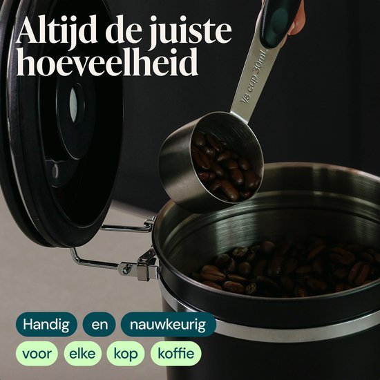 Castagnola Kaffeevorratsbehälter 1,8L - Mattschwarz - Luftdicht mit CO2-Auslass - 600 Gramm - 12,5 x 12,5 x 19 cm