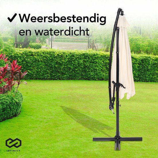 Infinity Goods Zweefparasol - 300CM - Incl. Kruisvoet - Waterdicht - Draai- en kantelbaar - Verstelbare Hoogte - Creme