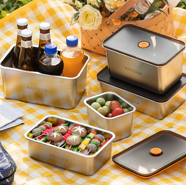 Maxcook Edelstahl-Lebensmittelbehälter, 4er-Set – Silber – Edelstahl 304