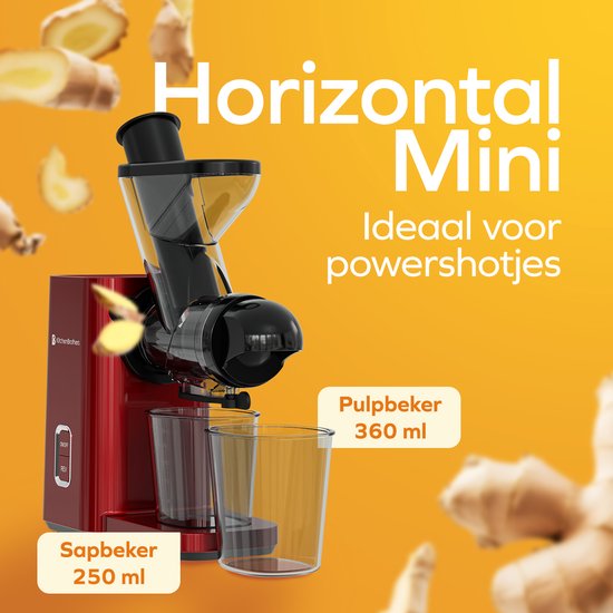 KitchenBrothers Slowjuicer - Mini-Entsafter - Gemüse- und Obstpresse - 40 mm und 50 mm Einfüllöffnung - 400 ml - Rot