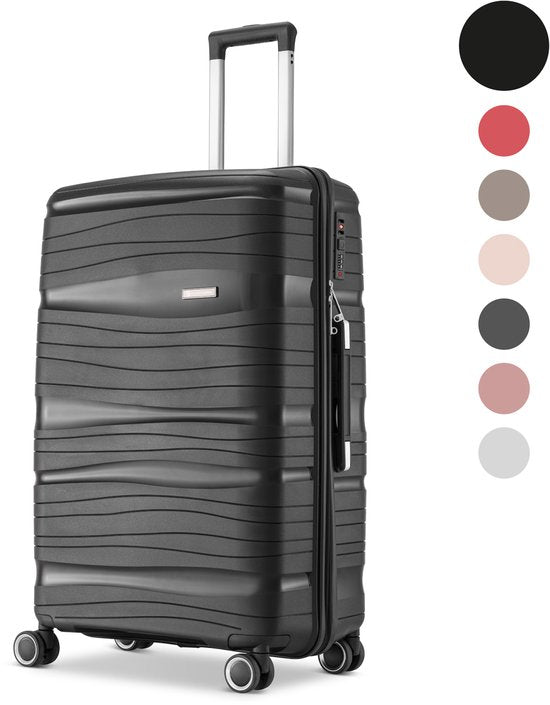 SKYCASES Travelin' Charm - 24-inch Medium Reisekoffer - Zahlenschloss - 41x24x69 cm - 68L - Leicht, Wasserdicht & Langlebig - Schwarz V2