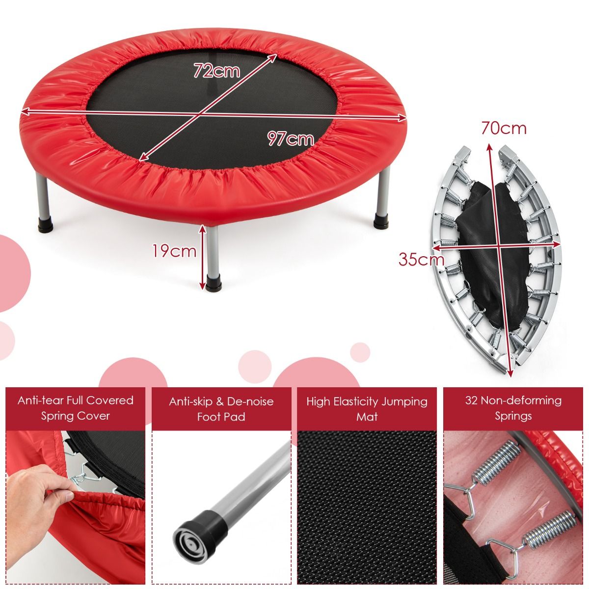 Coast Mini-Trampolin – zusammenklappbar – Kindertrampolin bis 150 kg – rot, Ø 97 cm