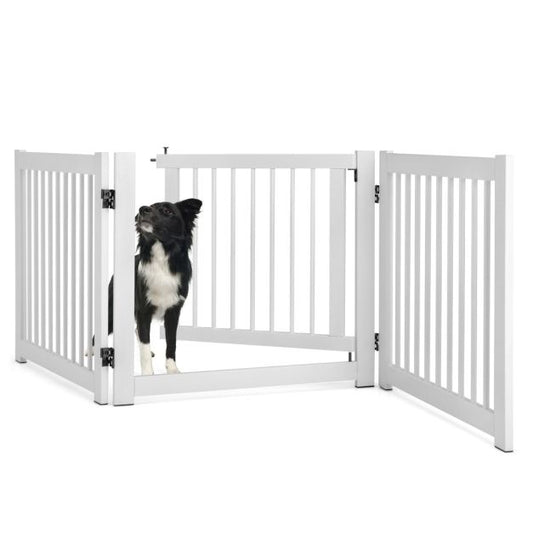 Coast klappbares dreiteiliges Absperrgitter Hunde mit Tor aus Kiefernholz für Türen/Treppen 61 cm hoch weiß