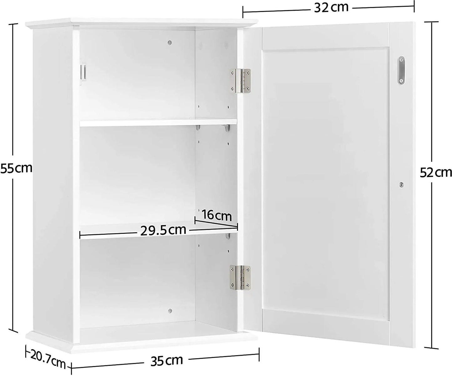 Yaheetech Badezimmerschrank Hängeschrank - 35 x 21 x 55 cm - Mit zwei verstellbaren Einlegeböden und wasserabweisender Beschichtung und E1 MDF Konstruktion - Für Bad und Küche - Weißes Holz