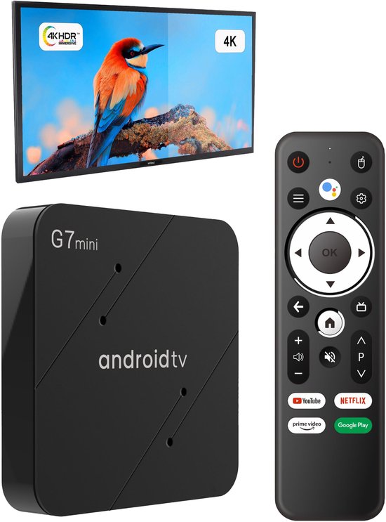 Tibagoods Mediaplayer - Android TV Box 4K HDR - Geeignet für Chromecast Streaming - Mediabox - TV Dongel - Streaming Box mit Wifi - Erstellen Sie Ihren SMART TV - Geeignet für alle Arten von Streaming-Apps
