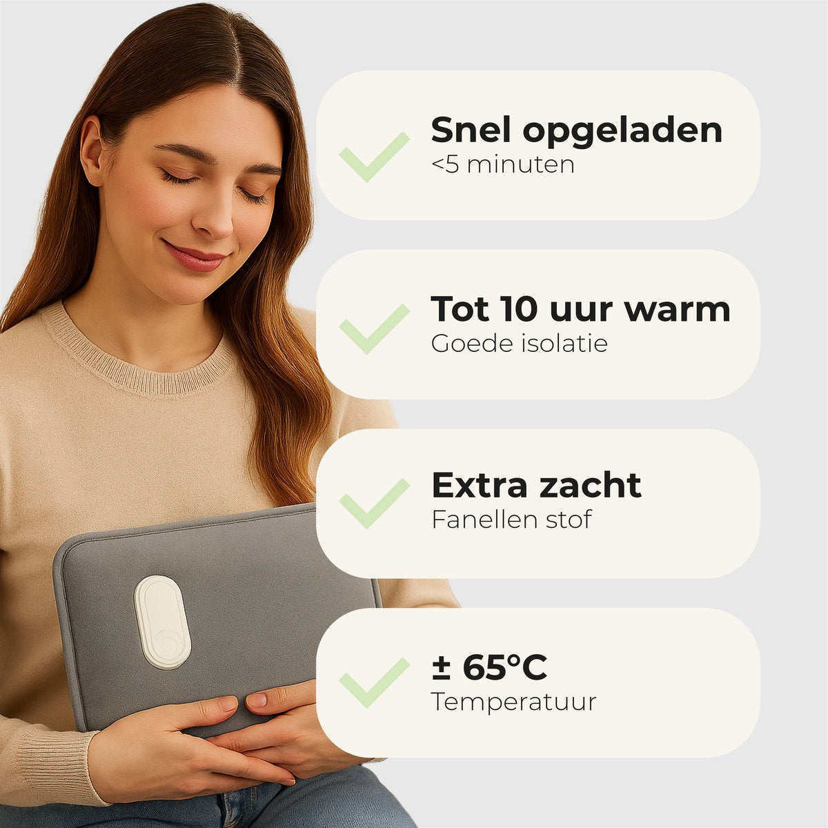 STAUS&BACH Aura Isolierkanne mit Vliesbezug - 27x18 cm - Grau - Wärmflasche für Hände, Bauch und Baby