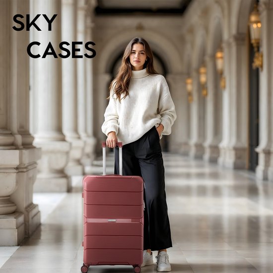 SKYCASES Urban Adventurer - Mittelgroßer Reisekoffer - Zahlenschloss - 44x27x66cm - 78L - Reisekoffer mit Kofferschloss - Spinner-Räder - Rot V2