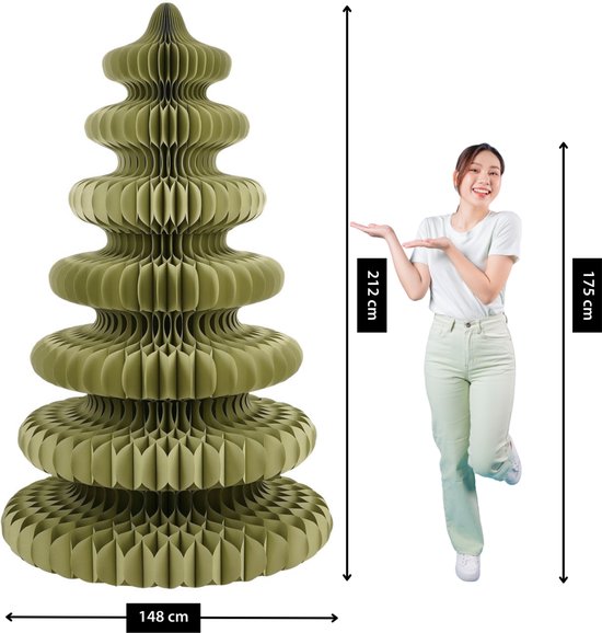 Mica Decorations Papier-Weihnachtsbaum – Zusammenklappbarer künstlicher Weihnachtsbaum – H 212 x Ø 148 cm – Weihnachtsdekoration – 100 % FSC – Grün