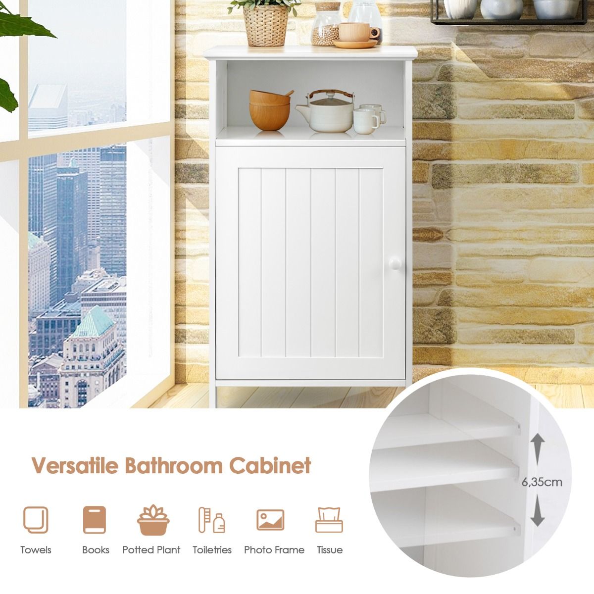 Coast Badezimmerschrank mit Tür - 3 Etagen - 40 x 30 x 70 cm - Weiß