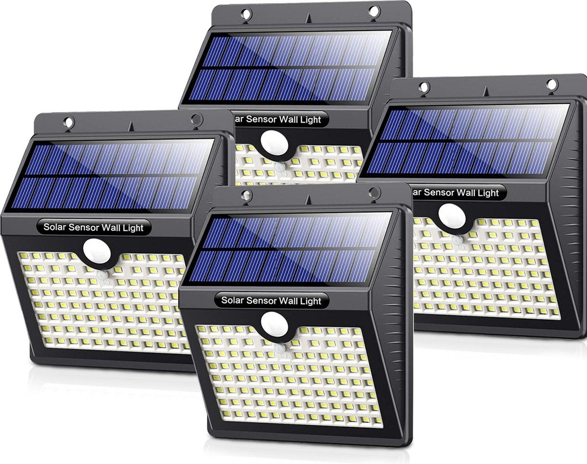 Auronic Solar Außenleuchte mit Bewegungssensor - Wandleuchte mit Sensor - Solar - 97 LEDs - IP65 - 4 Stück - Schwarz
