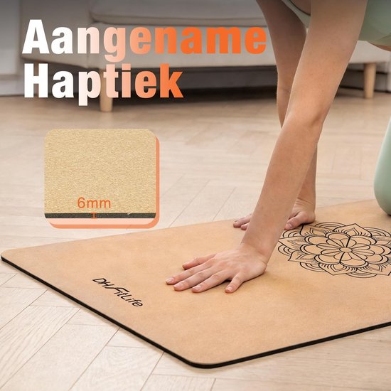 DH FitLife Yogamatte aus Kork – Mandala Harmony – 183 x 61 cm – 6 mm – Mit Tragegurt