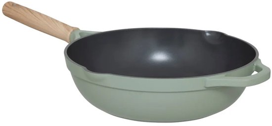 5Five Bratpfanne mit Glasdeckel – Für alle Herdarten geeignet – grün/beige – D28 x H13 cm – Sauteuse