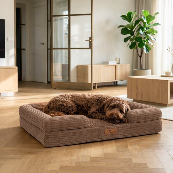 By Cee Cee Orthopädisches Hundekörbchen – Hundebett – Rippstrick – Für mittelgroße Hunde – Braun – 108 x 81 cm – Moos