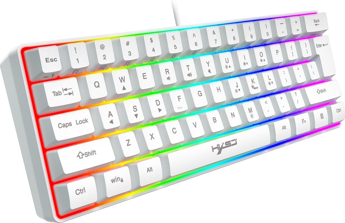 HXSJ - Gaming Tastatur - V700 RGB - Membran kabelgebunden - 61 Tasten - TKL - Qwerty - Weiß