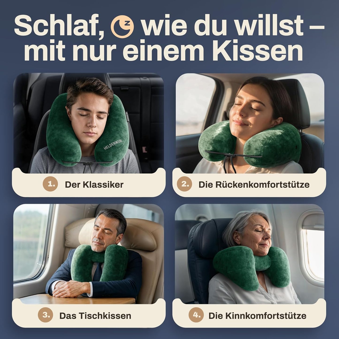 Heldenwerk® Premium Air Nackenkissen – ErgoRing – Aufblasbar – Mit Kapuze und Ohrstöpseln
