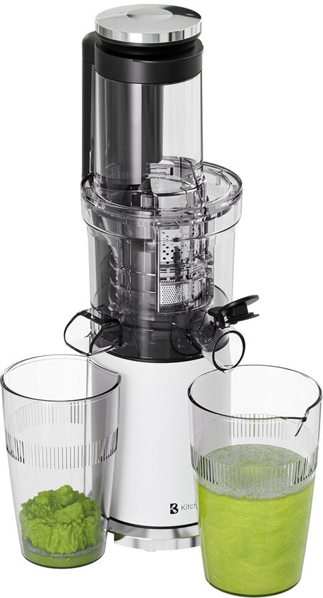 KitchenBrothers Slowjuicer - Vertikal - Entsafter - Gemüse- und Obstpresse - 80 mm - 750 ml - Perlweiß / Weiß