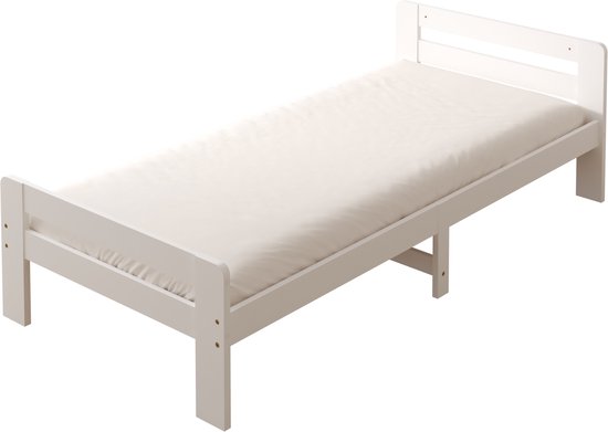 Sunny Olla Kinderbett – 200 x 90 – 205,5 x 98 x 61 cm – Kleinkindbett für Mädchen und Jungen – 100 % FSC-zertifiziertes Holz – Mit Lattenrost – Ohne Matratze – Weiß