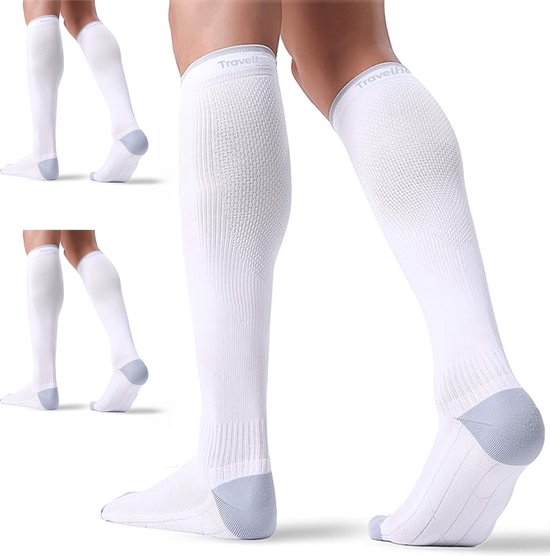 Travelhawk Compression Socks White - 3 Stück - Laufsocken - Premium Compression Socks - Laufsocken - Feuchtigkeitstransport - Skisocken - Verletzungen & Muskelkater vorbeugen - L/XL