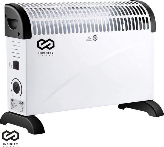 Infinity Goods Elektrischer Konvektor - 750 / 1500 / 2000W - Einstellbares Thermostat - Heizkörperheizung - Ãœberhitzungsschutz - 35mÂ² - Weiß/Schwarz