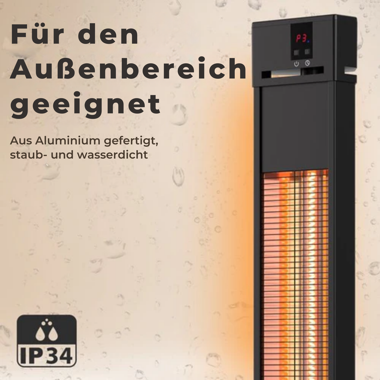 Auronic Terrassenstrahler - Infrarotheizung - Stehend - 20m2 - Elektrisch - 2000W - Fernbedienung - 3 Stufen - Schwarz