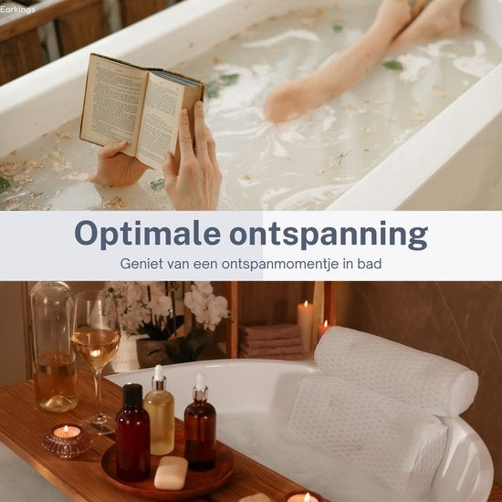 Earkings Badekissen mit 6 Saugnäpfen und Aufhängehaken - Badekissen für die Badewanne - Badezubehör Nackenkissen Bad - Kopfstütze Bad Schwarz