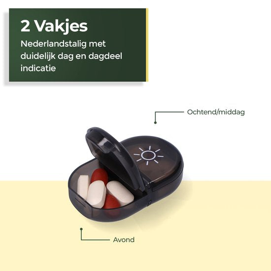 Gandria Pillendose 7 Tage - Herausnehmbare Pillendose - Medizinbox mit 14 Fächern - Medizinbox mit stabilem Verschluss - 2 Fächer pro Tag - Schwarz