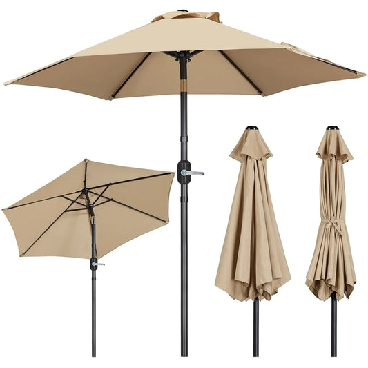 Yaheetech Sonnenschirm - Kippbar - Kurbel - 226 cm - Hellbraun