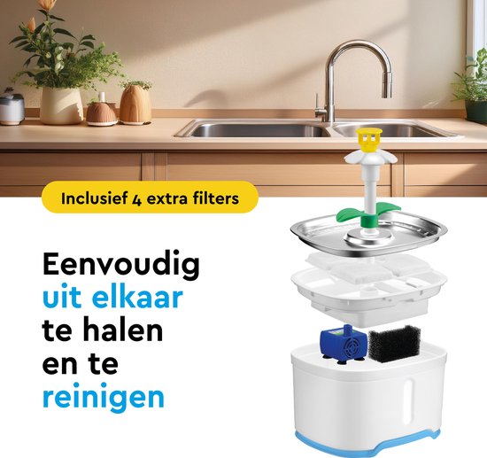 BRASQ Trinkbrunnen Katze und Hund 2,5 Liter - Wasserbrunnen - Katzenbrunnen - Wasserspender - Tiertränke - Weiß - BPA frei - geräuschlos - Inklusive 4 Ersatzfilter + Zubehör