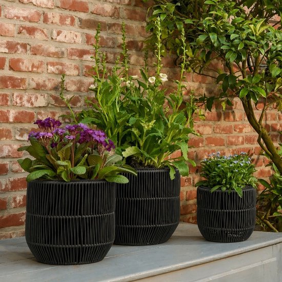 Mica Decorations Peta Blumentopf für den Außenbereich – 3er-Set – Pflanzgefäß für Blumen und Gartenpflanzen – Blumentöpfe für den Außenbereich – Schwarz