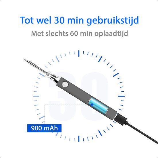 Tech Essentials Kabelloses Lötkolben Set - 8W - Elektrisch - Temperatur einstellbar bis 450°C - USB-C Wiederaufladbar - Grau - Batterie - Dose - Station - Pistole