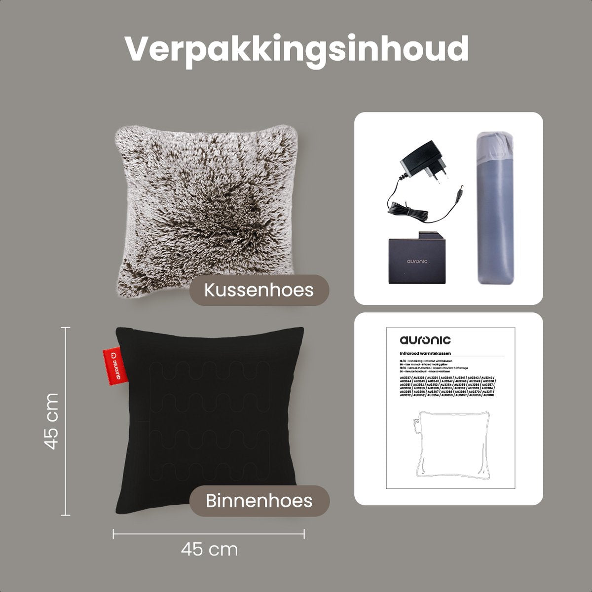 Auronic Heizkissen - Teddy - 45x45 - Wiederaufladbar - Elektrisches Kissen - Infrarot - Grau