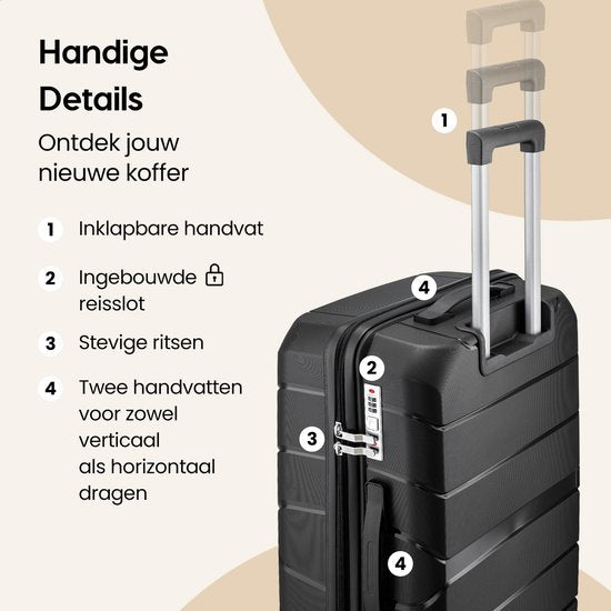 SKYCASES Urban Adventurer - Mittelgroßer Reisekoffer - Zahlenschloss - 44x27x66cm - 78L - Reisekoffer mit Kofferschloss - Spinner-Räder - Schwarz V2