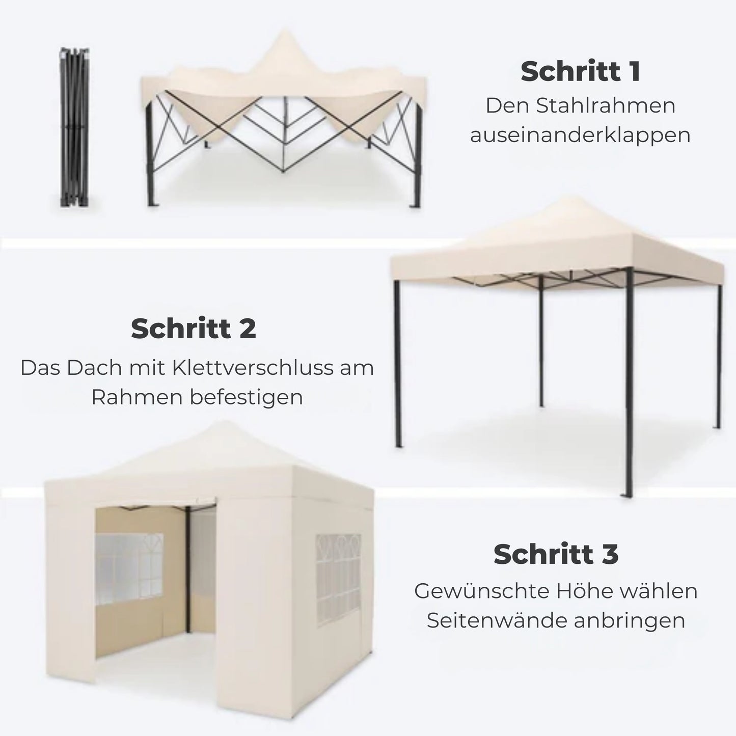 LifeGoods Partyzelt Pavillon - 3x3 m - Mit Seitenwänden - Leicht aufbaubar - Faltbar - Wasserdicht - Inkl. Tragetasche mit Rädern - Beige