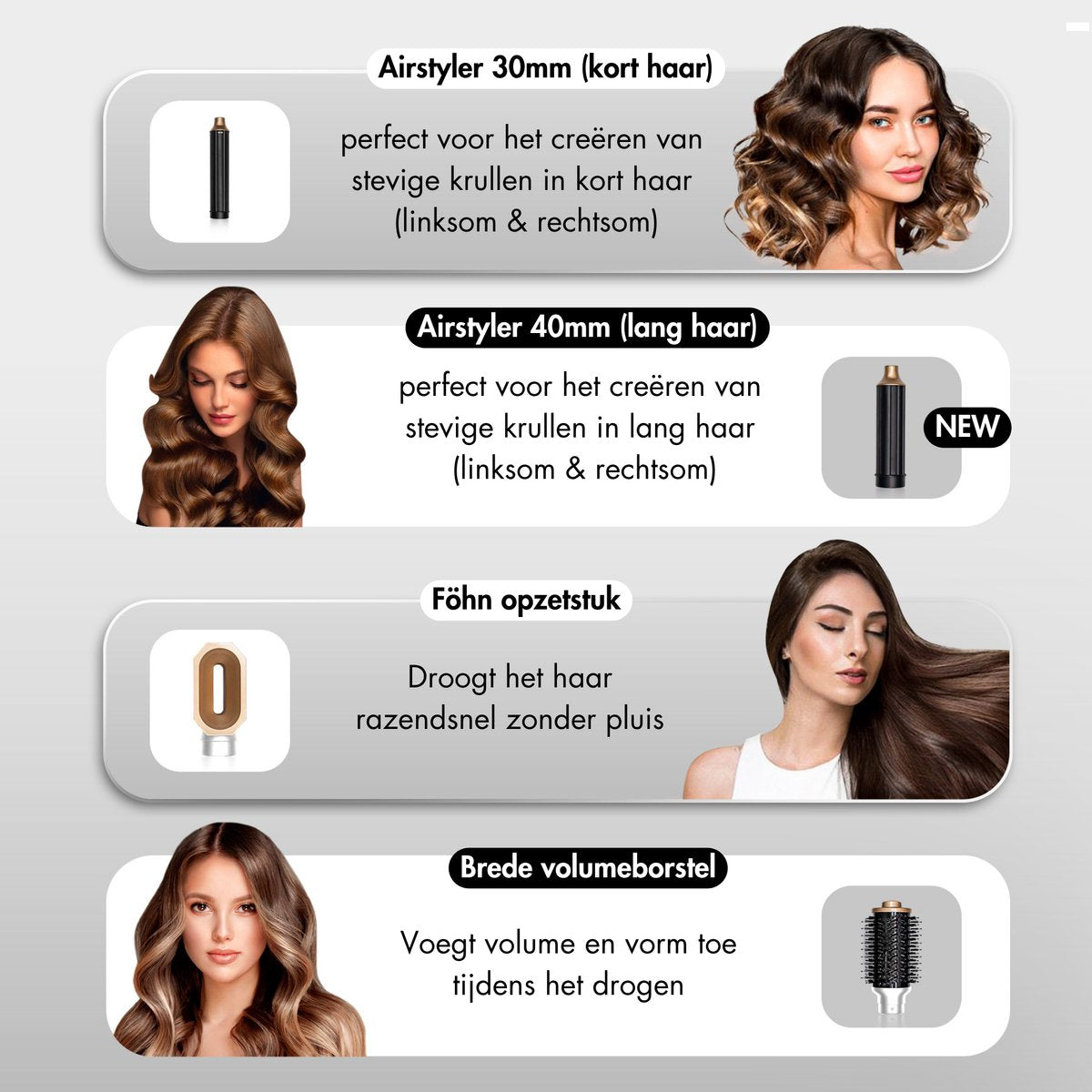 Sansbeauté 4-in-1 Airstyler - Multistyler - Föhnbürste - Lockenbürste - Stylingbürste - 1400W - Ionen-Technologie - Weiß/Gold