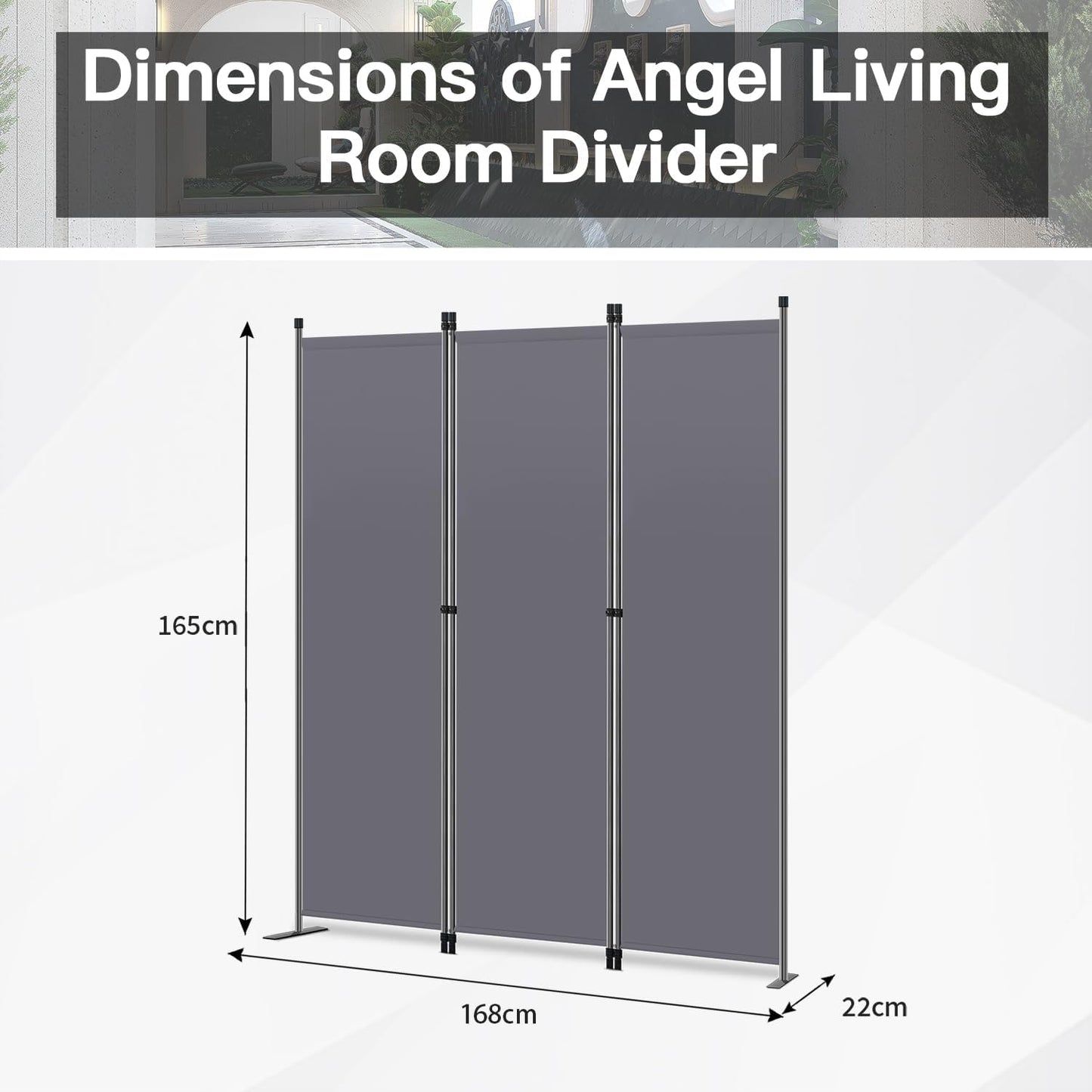 Angel Living - Paravent 3-teilig - Stilvoller Raumteiler & Sichtschutz - Stabiler Stahlrahmen - Polyesterstoff - Grau