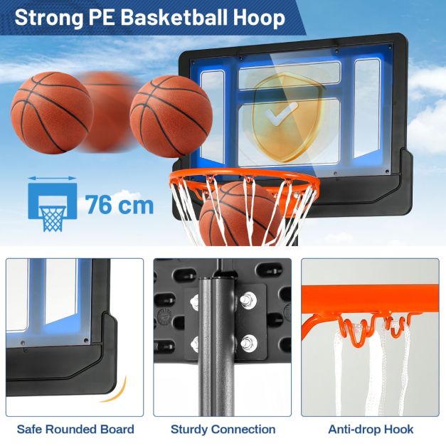 Verstellbarer Basketballständer - 154-210 cm hoch - mit stabilem Standfuß und Rädern - für Kinder und Erwachsene geeignet - Blau