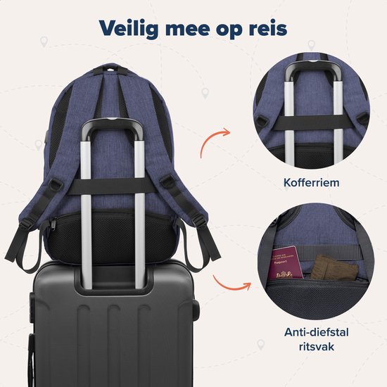 TRVLMORE Rucksack mit Lifetime - Rucksack mit 15.6 Zoll Laptopfach - Schultasche - Spritzwassergeschützt - Männer und Frauen - Jungen und Mädchen - 28L - Blau