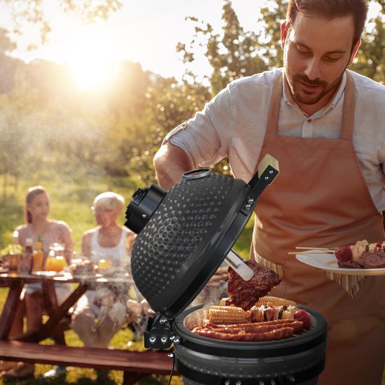 KitchenBrothers Kamado BBQ - 13 Zoll Holzkohlegrill - 27⌀ cm - PFAS-frei - Deluxe Set - Eiergrill mit Zubehör inklusive Abdeckung - Grau