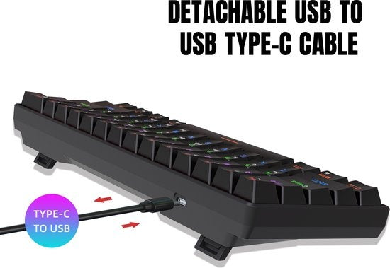 HXSJ V900 Wired Mechanical Gaming Keyboard - TKL - RGB-Beleuchtung - Ergonomisch - QWERTY - 61 Tasten - Blauer Schalter - Schwarz