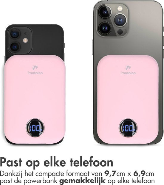 imoshion Powerbank 10000 mAh - Geeignet für MagSafe - Schnellladegerät 22,5W - LED-Anzeige - USB C & USB A - Wireless Powerbank Geeignet für iPhone 12/13/14/15/16 - Pink