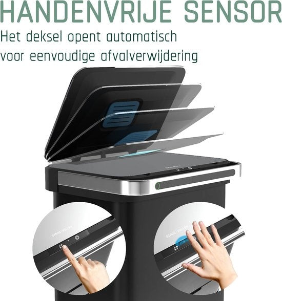 StangVollby Halden Abfalleimer mit Sensor - 60 L (2Ã—18L + 2Ã—12L) - Schwarz - 4 Fächer - Automatischer Luftfilter