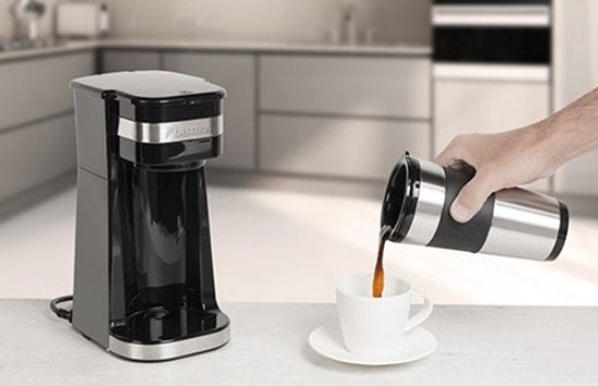Bestron Filterkaffeemaschine 750 W – ACM112Z – 0,42 l, 2 große Tassen – Für den Campinggebrauch geeignet – Thermobecher – 5 Jahre Garantie