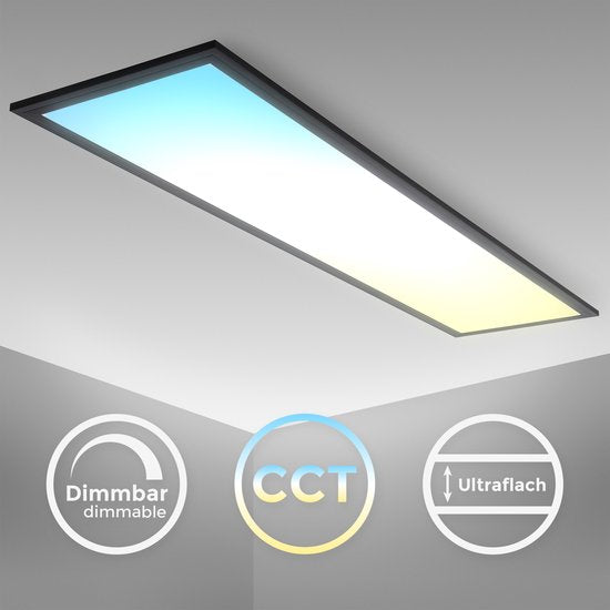 B.K.Licht – Dimmbare Deckenleuchte – LED-Panel schwarz – 25 x 100 cm – mit Fernbedienung – ultraflache Deckenleuchte – CCT – 3.000 bis 6.500 Kelvin – 2.200 lm – 24 W