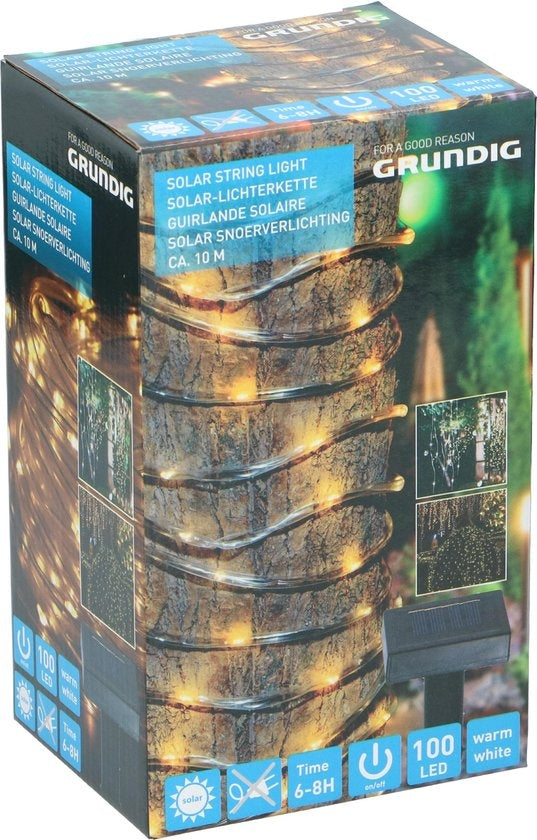 Grundig Lichterkette - Solar - 100 LEDs - Warmes Licht - 10 Meter